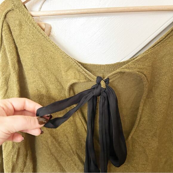Intimately Free People Olive Green Tunic Bow Back Relaxed Fit 3/4 Sleeve Size M - Picture 7 of 7